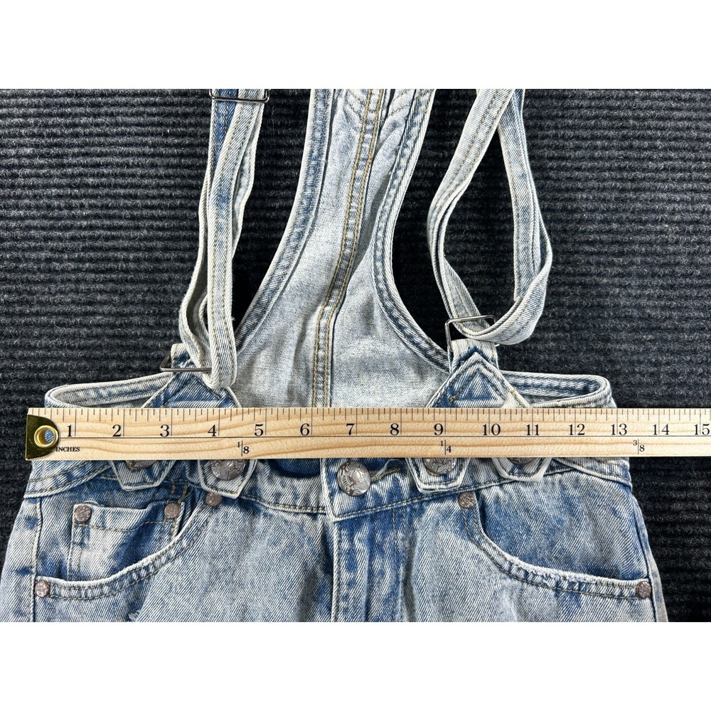 Evenuel Shortalls Women Small Blue Denim Cotton Frayed Hem Distressed Wide Strap - Picture 5 of 6